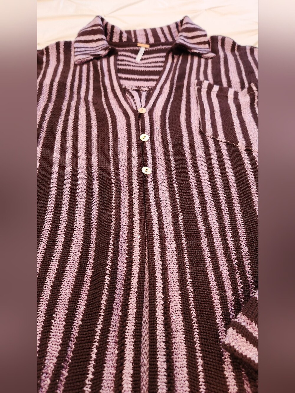 Free People Beach Bash Sweater Plum Chocolate Sequined Striped Size XL - Picture 6 of 15
